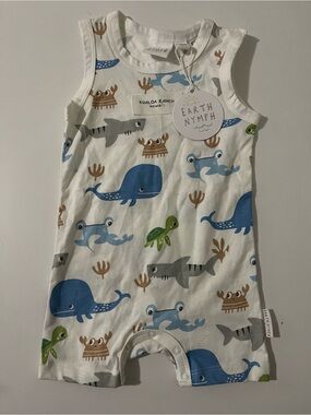 Earth Nymph Kids White Ocean Animal Sleeveless Romper
